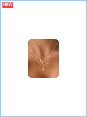 14k Gold Plated Layered Shell Starfish Necklace Adjustable Stainless Steel